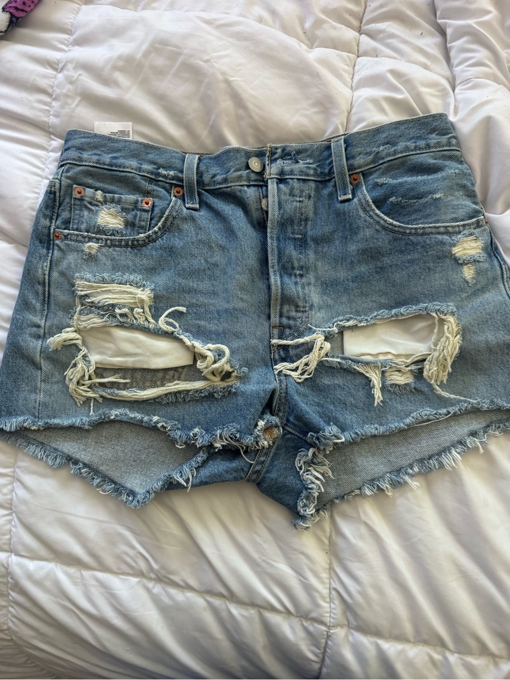 Levi's Light Blue Distressed Denim Cutoff Shorts